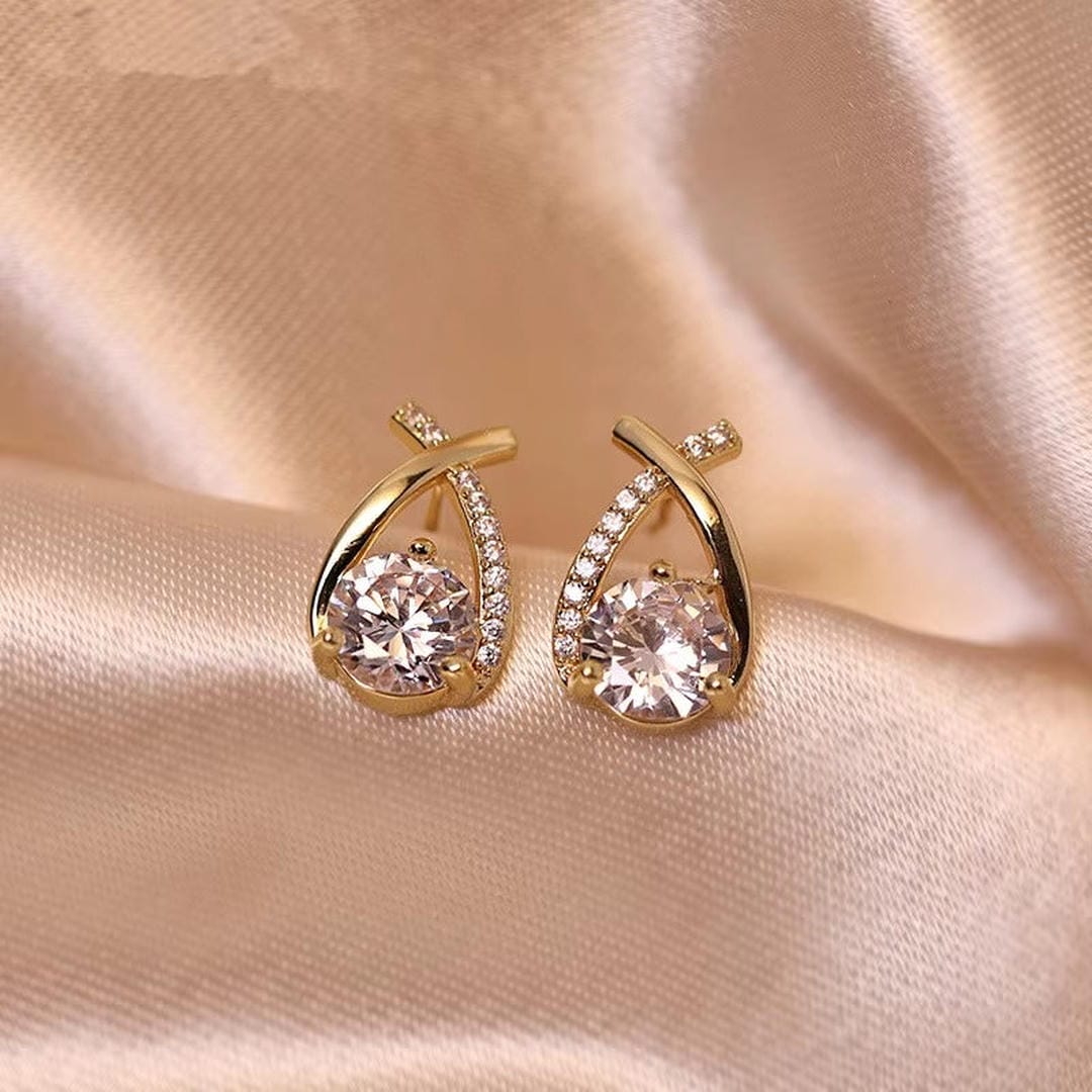 Chic Twisted Teardrop CZ Stud Earrings