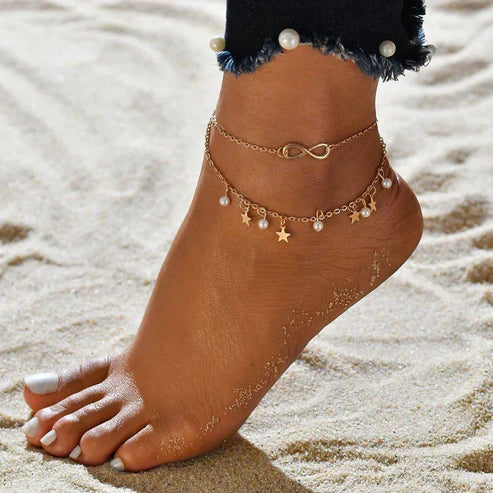 Eternity Anklet with Pearls and Star Accents