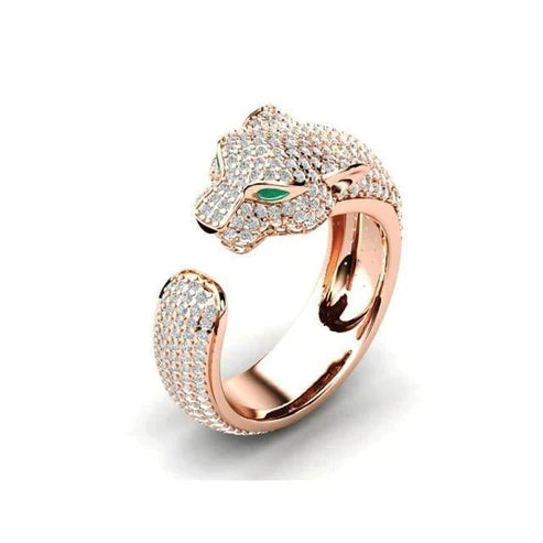 Adjustable Jaguar Ring Featuring Green Zirconia Eyes