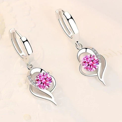 Floral Earrings with Silver and Zirconia Inlay