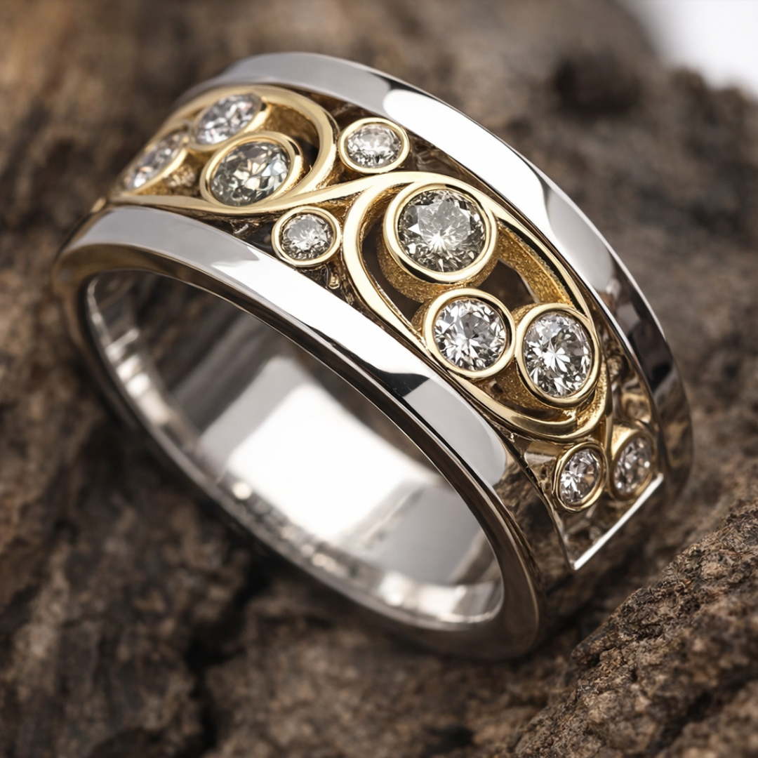 Antique Gold and Silver Ivy Zirconia Band