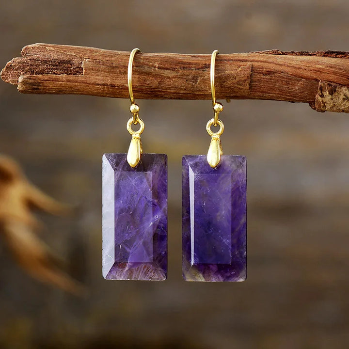 Amethyst Gold Earrings with Lunar Radiance