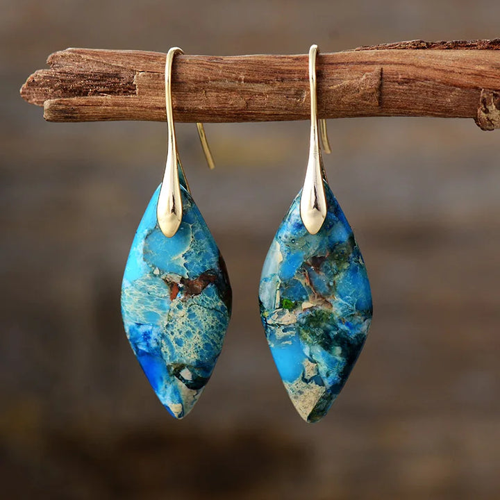 Gold Teardrop Earrings with Natural Jasper Accents