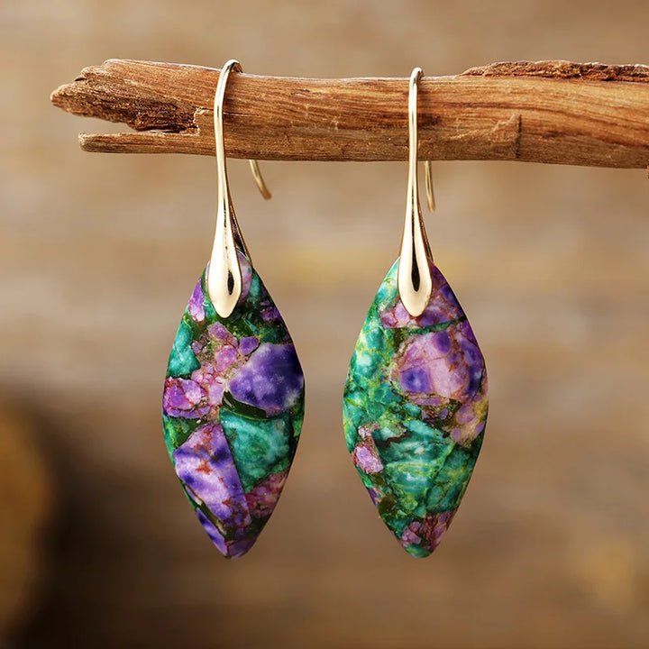 Gold Teardrop Earrings with Natural Jasper Accents