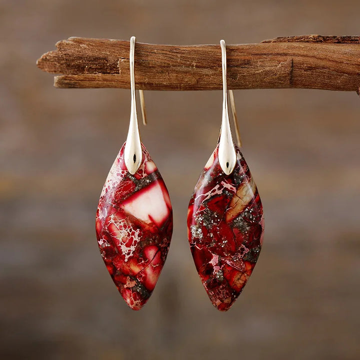 Gold Teardrop Earrings with Natural Jasper Accents