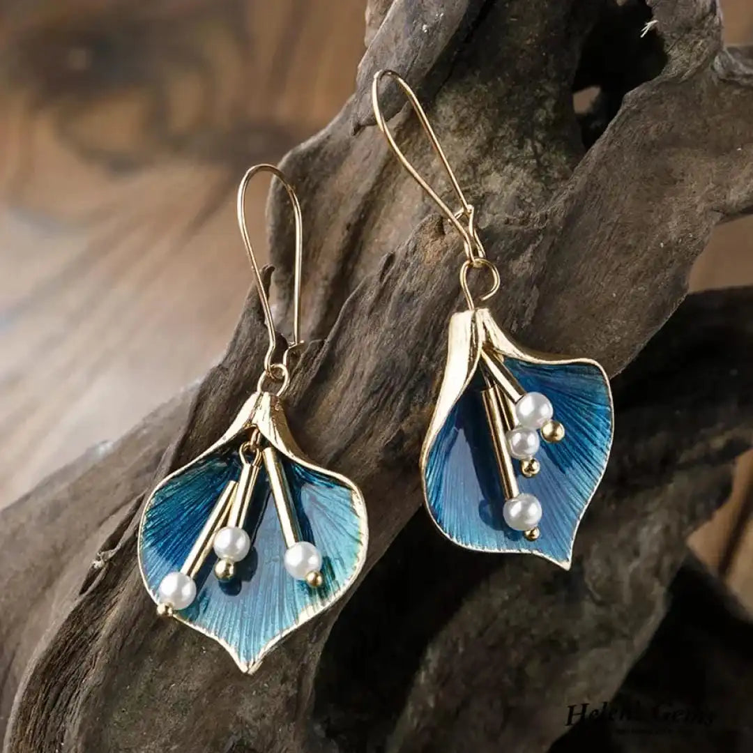 Vintage Silver Earrings Featuring Blue Lotus Motif