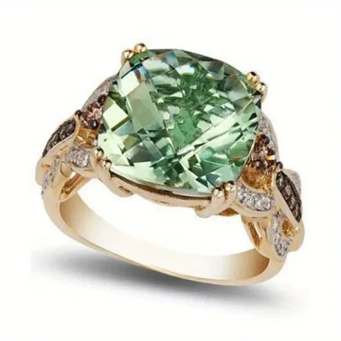 Golden Olive Crystal Band Ring